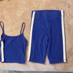 Blue biker short crop top set